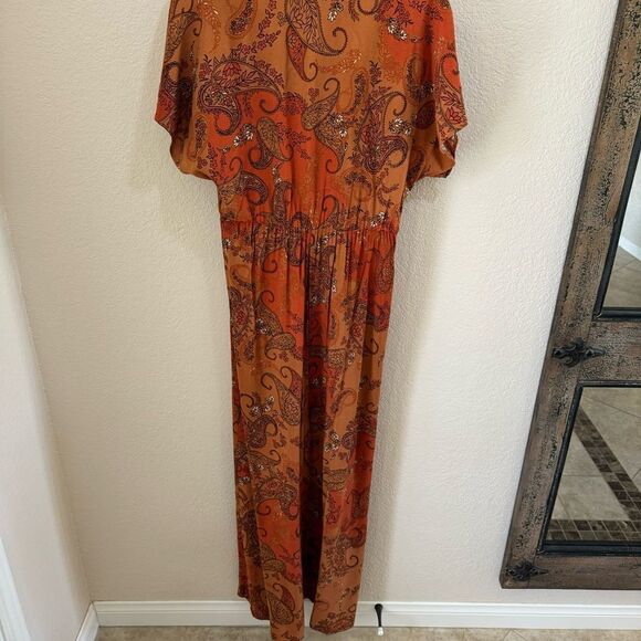 LUSH Rust Paisley Tie Knot Jumpsuit - Picture 5 of 7